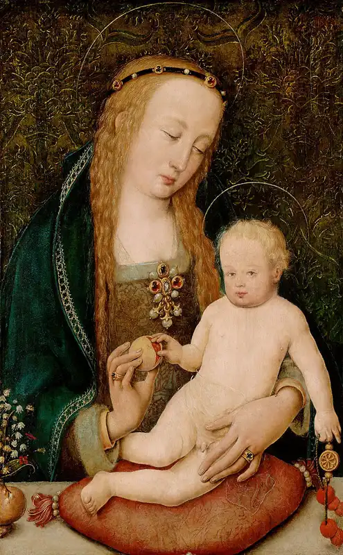 Hans Holbein d. Ä., Maria, dem Kind einen Granatapfel reichend, um 1510/12