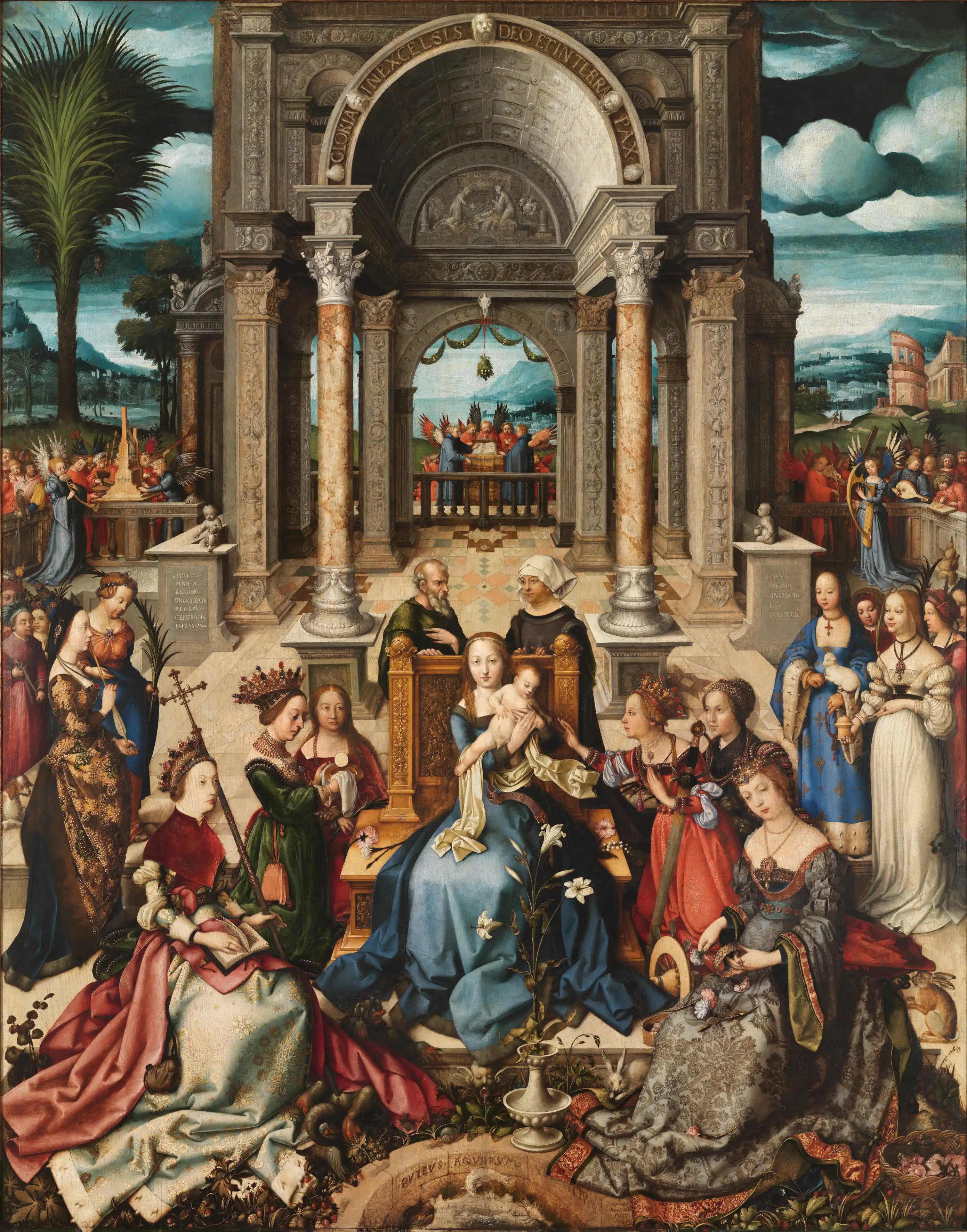 Hans Holbein d.Ä., Der Lebensbrunnen (Maria mit dem Kind, Heiligen und Engeln vor einem Triumphbogen, 1519