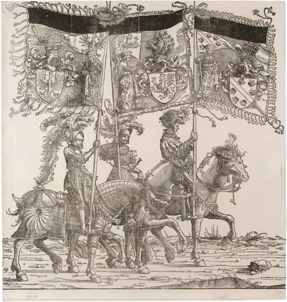 Albrecht Altdorfer, Triumphzug Kaiser Maximilians I.: Banner von Tirol, Habsburg und Elsass, 1796 (Erstausgabe 1526)