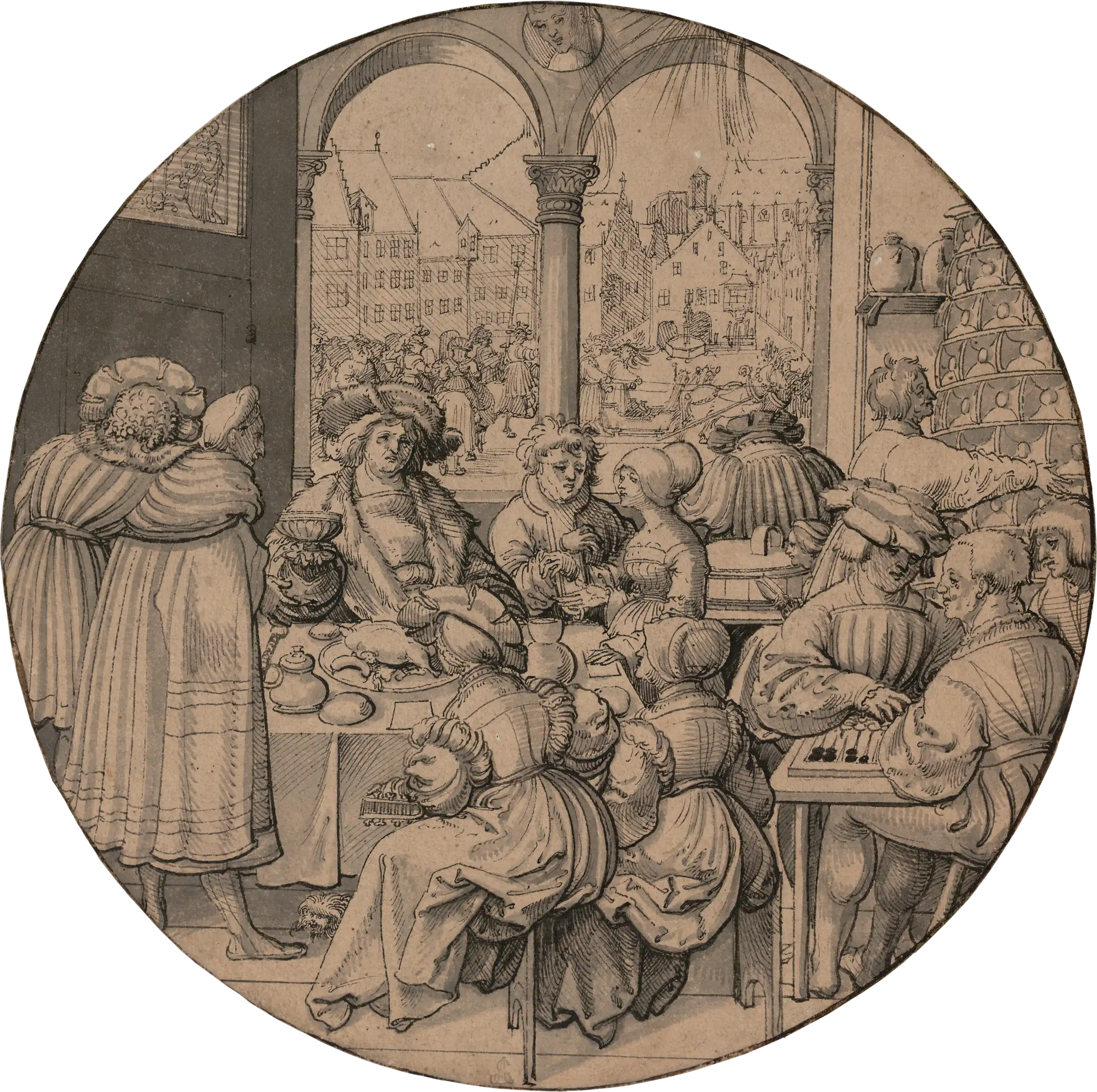 Jörg Breu the Elder, Design for a painted glass roundel representing the month of January, ca. 1520