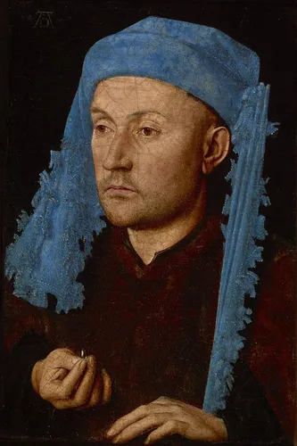 Jan van Eyck, Porträt eines Mannes mit einem blauen Chaperon, 1430