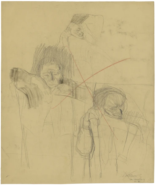 Käthe Kollwitz, Sharpening the Scythe: Three Studies of a Woman with a Scythe, 1905