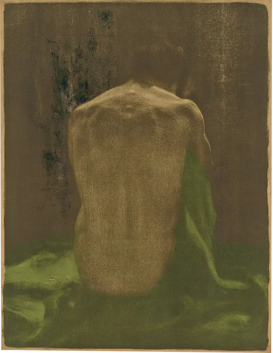 Käthe Kollwitz, Weiblicher Rückenakt auf grünem Tuch, 1903