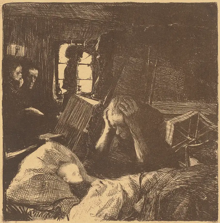 Käthe Kollwitz, Need, sheet 1 from series A Weavers’ Revolt, 1893-1897