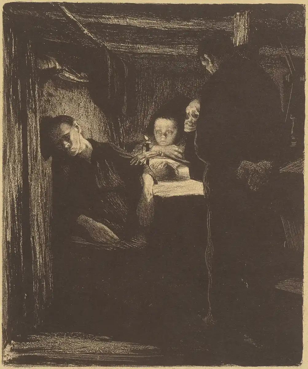 Käthe Kollwitz, Death, sheet 2 from series A Weavers’ Revolt, 1893-1897