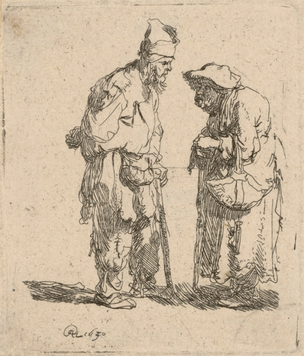 Rembrandt, Bettler und Bettlerin in Unterhaltung, 1630